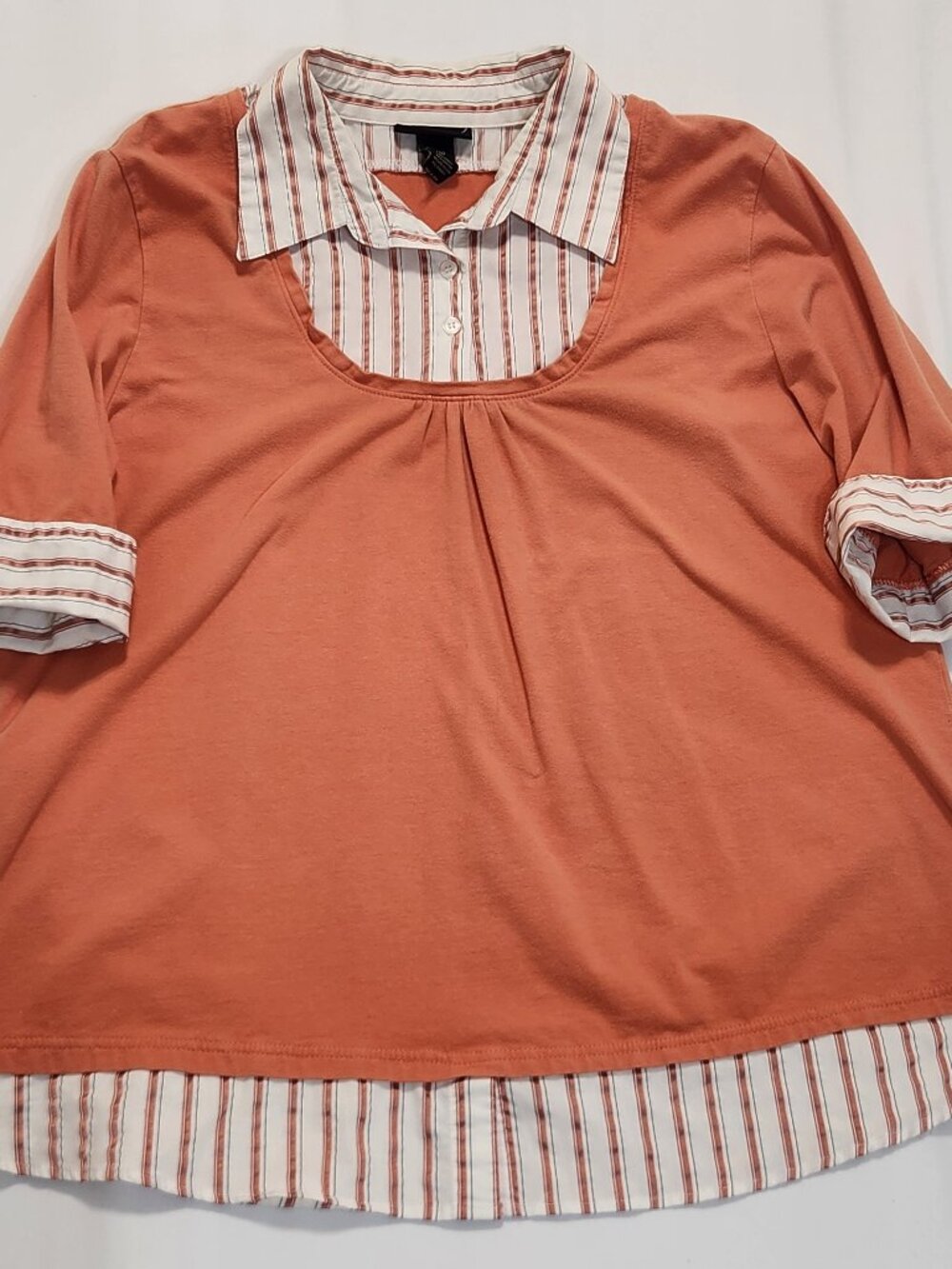 Lane Bryant Blouse Womens 18/20 Plus Size Orange Coral Stripe Twofer Tunic